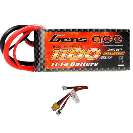 GENS ACE 6.6V 1100MAH 20C LIFE FUTABA/XT60 B-20C-1100-6.6V-2S1P