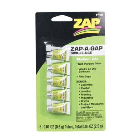 COLA ZAP ZAP-A-GAP MEDIUM CA+ SINGLE USE TUBES 5X1/2GRAM CARDED PT-105