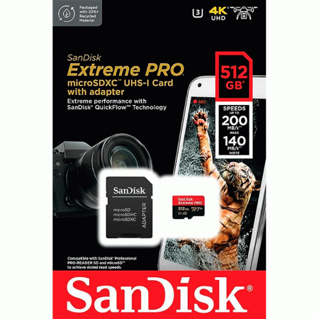 SANDISK MICROSDXC UHS-I EXTREME PRO 512GB 200MB/S CARD WITH ADAPTER