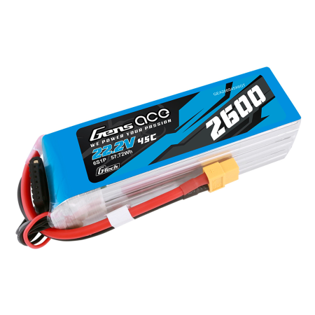 GENS ACE 22.2V 2600MAH 45C 6S LIPO G-TECH XT60 PLUG